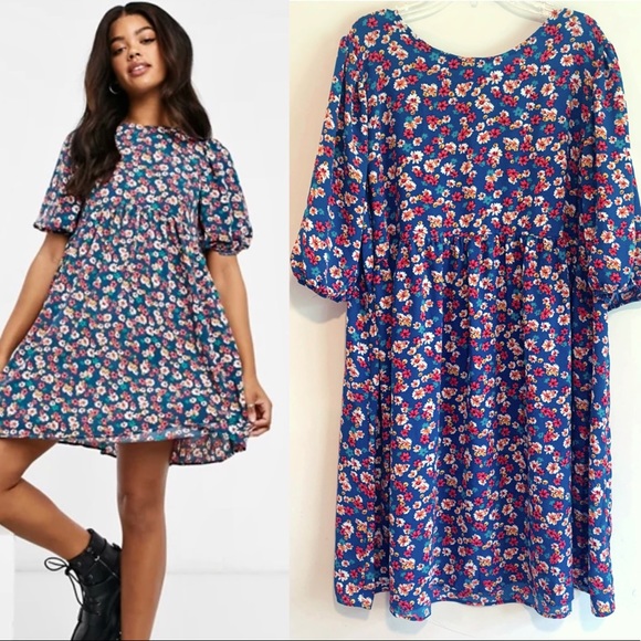 ASOS Design short sleeve floral smock dress - Picture 1 of 8